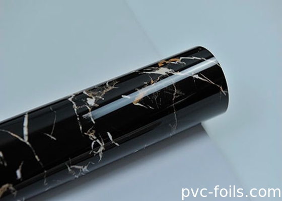 Hoge glans zwarte marmergraan PVC decoratieve films voor 2D-laminering, waterdicht