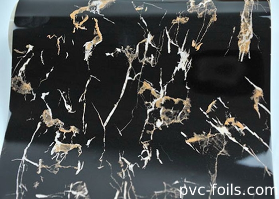 Hoge glans zwarte marmergraan PVC decoratieve films voor 2D-laminering, waterdicht