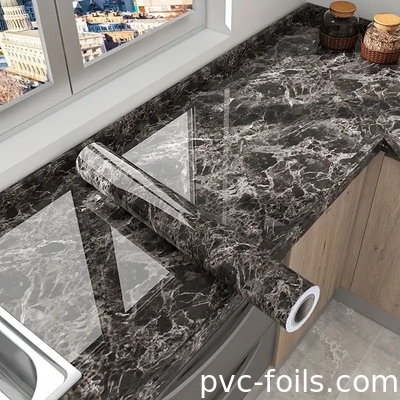 Oliebestendige hoge-definitie digitale drukmarmer PVC decoratieve film voor keuken countertop